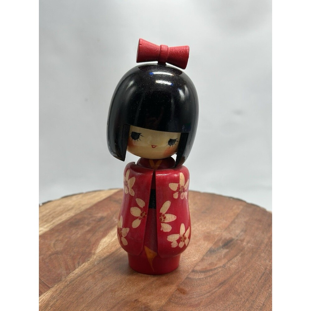 Japanese Kokeshi Wooden Doll Girl Carved Kimono Obon